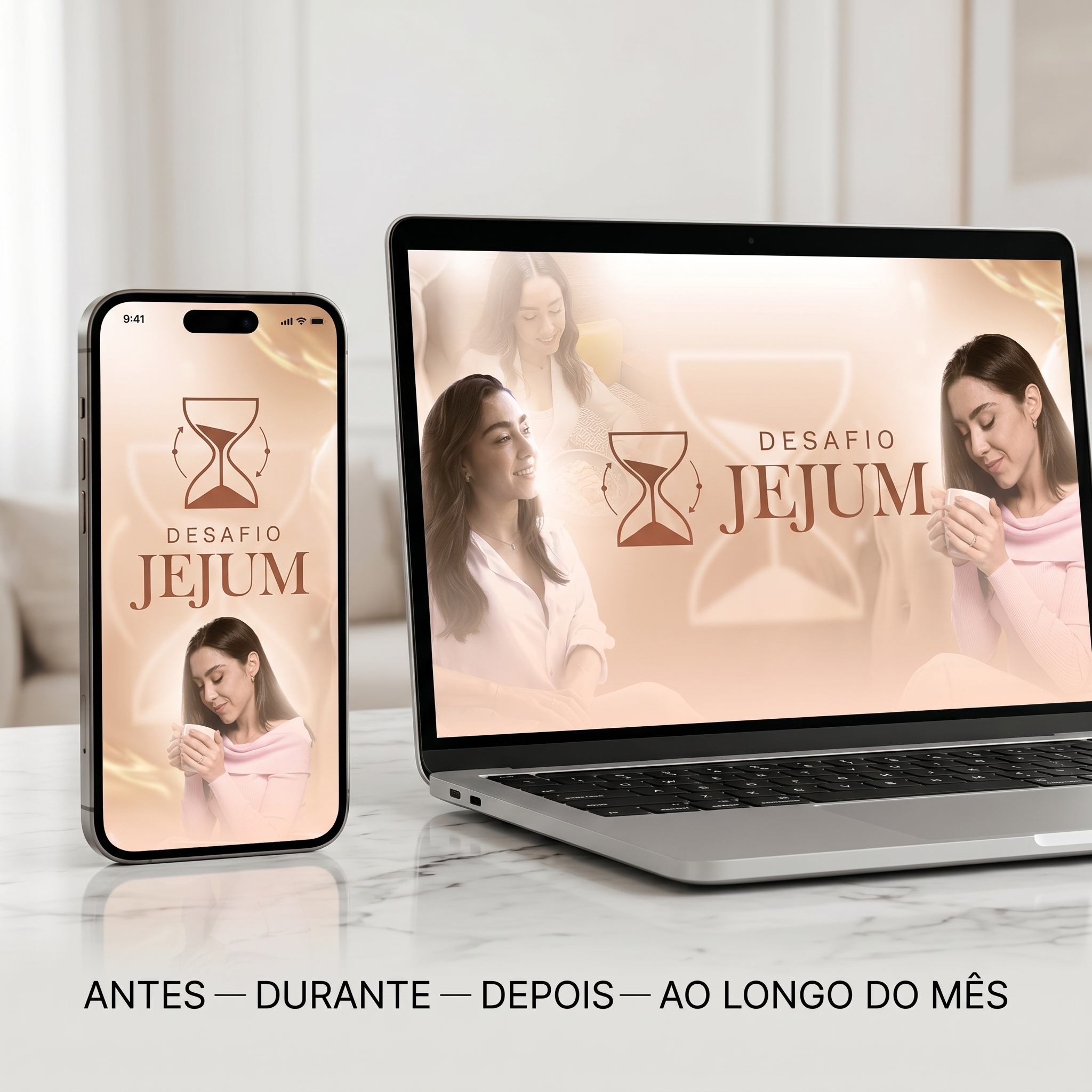 Videoaulas do Desafio Jejum no telemóvel e no portátil